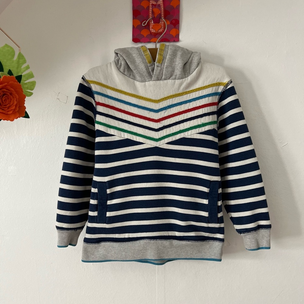 EUC Mini Boden Striped Hoodie with Chevron Detail hood pockets sz 6-7